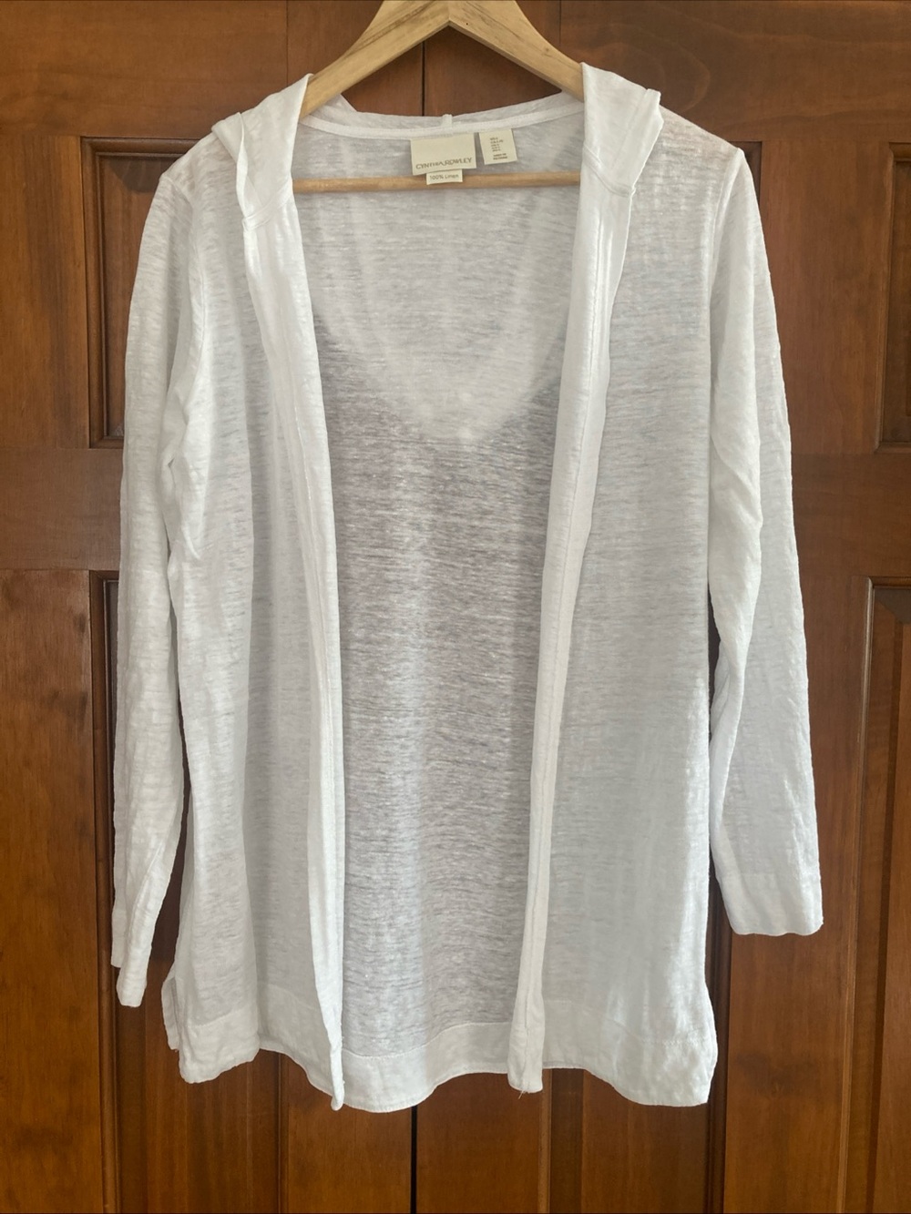 Cynthia Rowley White 100% linen Hooded Open-Front Cardigan women’s large